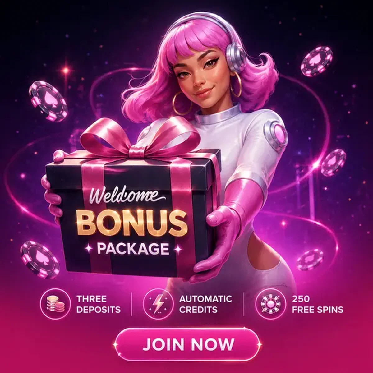 Dice Navigator presenting Spinwinera welcome bonus gift with glowing tokens and festive ribbon